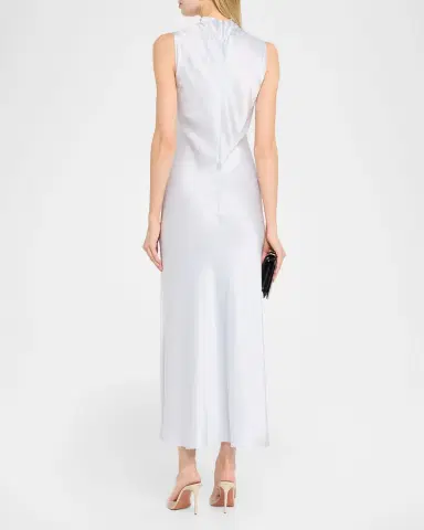 LAPOINTE Sleeveless Draped-Neck Satin Slit Midi Dress | Thumbnail 2 LAPOINTE Sleeveless Draped-Neck Satin Slit Midi Dress | Thumbnail 2