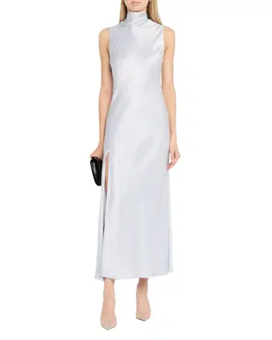 LAPOINTE Sleeveless Draped-Neck Satin Slit Midi Dress | Thumbnail 1 LAPOINTE Sleeveless Draped-Neck Satin Slit Midi Dress | Thumbnail 1