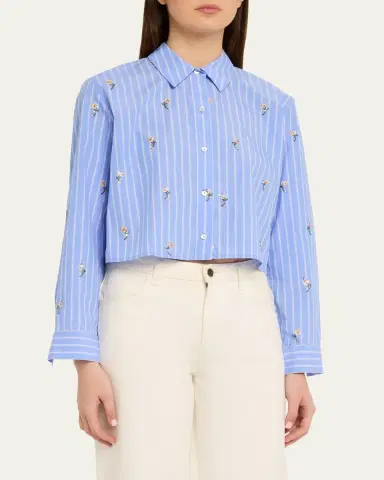 L'Agence Cosette Sequined Button-Front Crop Shirt | Thumbnail 4 L'Agence Cosette Sequined Button-Front Crop Shirt | Thumbnail 4