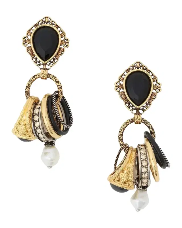 Goldtone, Imitation Pearl, Resin & Crystal Drop Earrings Goldtone, Imitation Pearl, Resin & Crystal Drop Earrings