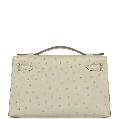 HERMÈS Hermes Kelly Pochette Gris Perle Ostrich Gold Hardware | Thumbnail 4 HERMÈS Hermes Kelly Pochette Gris Perle Ostrich Gold Hardware | Thumbnail 4