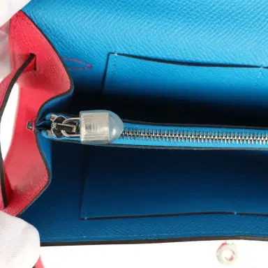 HERMÈS Hermes Kelly Wallet To Go Casaque Rouge De Coeur, Rose Extreme and Bleu Zanzibar Epsom Palladium Hardware | Thumbnail 8 HERMÈS Hermes Kelly Wallet To Go Casaque Rouge De Coeur, Rose Extreme and Bleu Zanzibar Epsom Palladium Hardware | Thumbnail 8
