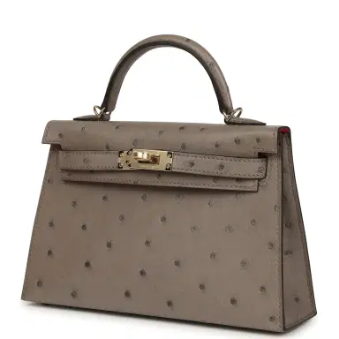 HERMÈS Hermes Special Order (HSS) Kelly Sellier 20 Graphite Verso Ostrich Permabrass Hardware | Thumbnail 5 HERMÈS Hermes Special Order (HSS) Kelly Sellier 20 Graphite Verso Ostrich Permabrass Hardware | Thumbnail 5