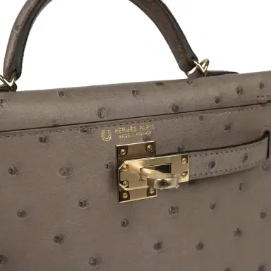 HERMÈS Hermes Special Order (HSS) Kelly Sellier 20 Graphite Verso Ostrich Permabrass Hardware | Thumbnail 7 HERMÈS Hermes Special Order (HSS) Kelly Sellier 20 Graphite Verso Ostrich Permabrass Hardware | Thumbnail 7