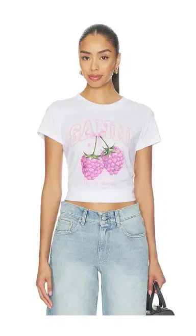 Ganni Baby Fit Raspberry T-shirt | Thumbnail 1 Ganni Baby Fit Raspberry T-shirt | Thumbnail 1
