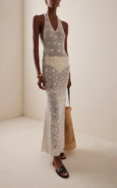 Nili Lotan Eddie Crocheted Cotton Maxi Halter Dress | Thumbnail 3 Nili Lotan Eddie Crocheted Cotton Maxi Halter Dress | Thumbnail 3