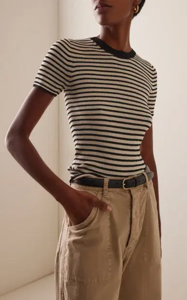 Nili Lotan Hettie Striped Silk T-Shirt | Thumbnail 2 Nili Lotan Hettie Striped Silk T-Shirt | Thumbnail 2