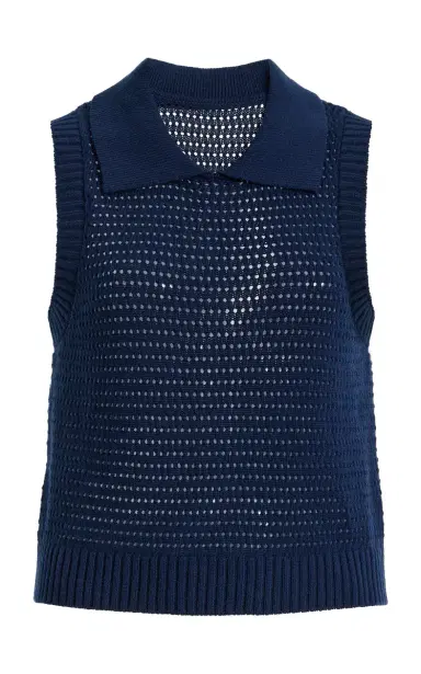 Matthew Bruch Cable Mesh Cotton-Blend Collared Tank Top | Thumbnail 6 Matthew Bruch Cable Mesh Cotton-Blend Collared Tank Top | Thumbnail 6