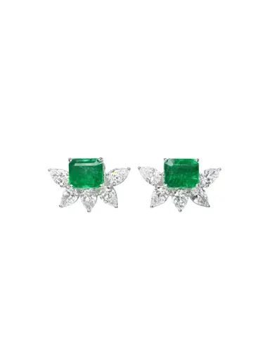 Wish Fine Jewelry 12.81ct Emerald Diamond 18K Gold Leaf Earrings | Thumbnail 1 Wish Fine Jewelry 12.81ct Emerald Diamond 18K Gold Leaf Earrings | Thumbnail 1