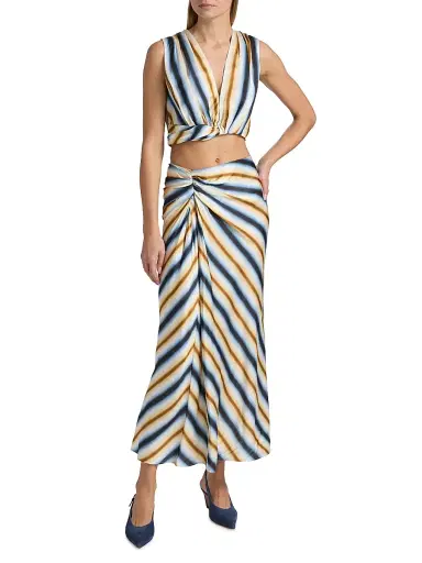 A.L.C. Women's Brooklyn Striped Satin Crop Top - Tahoe Blue Milk Chocolate - Size 14 | Thumbnail 2 A.L.C. Women's Brooklyn Striped Satin Crop Top - Tahoe Blue Milk Chocolate - Size 14 | Thumbnail 2