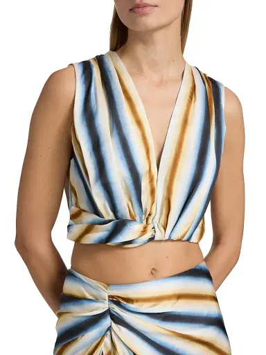 A.L.C. Women's Brooklyn Striped Satin Crop Top - Tahoe Blue Milk Chocolate - Size 14 | Thumbnail 6 A.L.C. Women's Brooklyn Striped Satin Crop Top - Tahoe Blue Milk Chocolate - Size 14 | Thumbnail 6