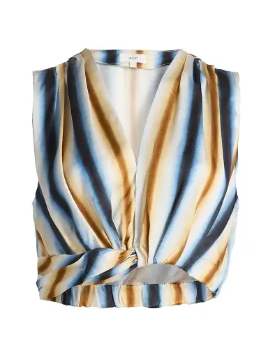 A.L.C. Women's Brooklyn Striped Satin Crop Top - Tahoe Blue Milk Chocolate - Size 14 | Thumbnail 1 A.L.C. Women's Brooklyn Striped Satin Crop Top - Tahoe Blue Milk Chocolate - Size 14 | Thumbnail 1