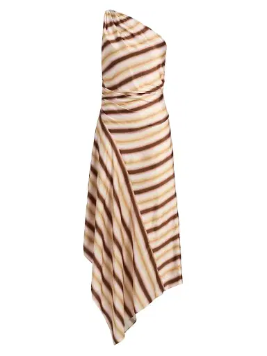 A.L.C. Women's Lyn Striped One-Shoulder Midi-Dress - Peach Blossom Milk Chocolate | Thumbnail 1 A.L.C. Women's Lyn Striped One-Shoulder Midi-Dress - Peach Blossom Milk Chocolate | Thumbnail 1