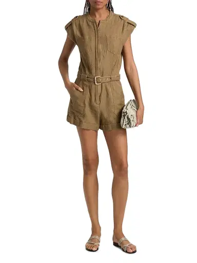 Simkhai Women's Tinka Linen-Blend Belted Romper - Tan - Size 8 | Thumbnail 2 Simkhai Women's Tinka Linen-Blend Belted Romper - Tan - Size 8 | Thumbnail 2