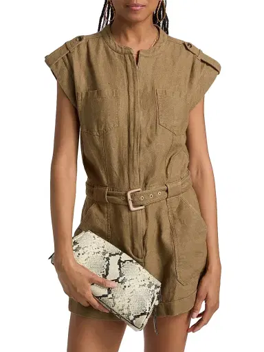 Simkhai Women's Tinka Linen-Blend Belted Romper - Tan - Size 8 | Thumbnail 3 Simkhai Women's Tinka Linen-Blend Belted Romper - Tan - Size 8 | Thumbnail 3