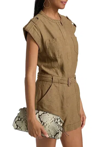 Simkhai Women's Tinka Linen-Blend Belted Romper - Tan - Size 8 | Thumbnail 4 Simkhai Women's Tinka Linen-Blend Belted Romper - Tan - Size 8 | Thumbnail 4