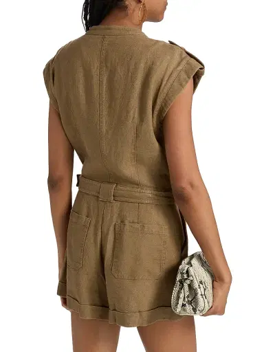 Simkhai Women's Tinka Linen-Blend Belted Romper - Tan - Size 8 | Thumbnail 5 Simkhai Women's Tinka Linen-Blend Belted Romper - Tan - Size 8 | Thumbnail 5