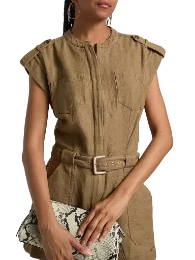 Simkhai Women's Tinka Linen-Blend Belted Romper - Tan - Size 8 | Thumbnail 6 Simkhai Women's Tinka Linen-Blend Belted Romper - Tan - Size 8 | Thumbnail 6
