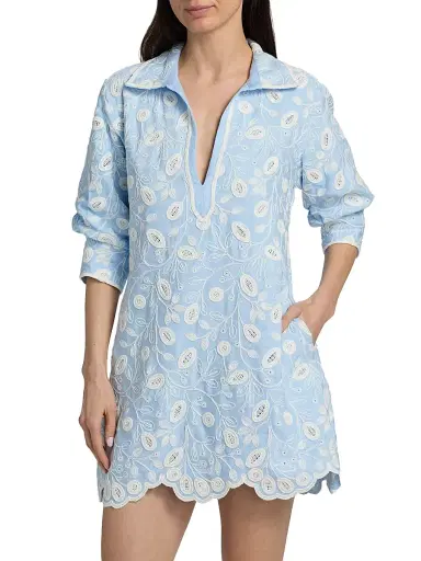 SIMKHAI Women's Freya Embroidered Linen-Blend Mini Dress - Tidepool Multi | Thumbnail 3 SIMKHAI Women's Freya Embroidered Linen-Blend Mini Dress - Tidepool Multi | Thumbnail 3