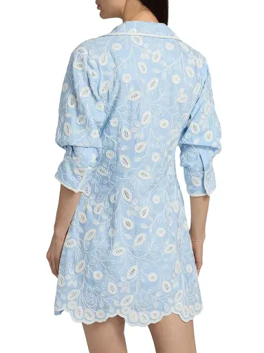 SIMKHAI Women's Freya Embroidered Linen-Blend Mini Dress - Tidepool Multi | Thumbnail 4 SIMKHAI Women's Freya Embroidered Linen-Blend Mini Dress - Tidepool Multi | Thumbnail 4