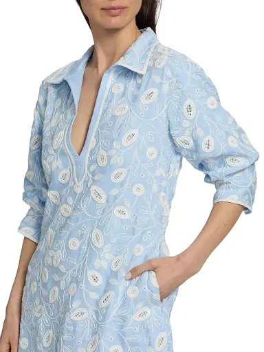 SIMKHAI Women's Freya Embroidered Linen-Blend Mini Dress - Tidepool Multi | Thumbnail 5 SIMKHAI Women's Freya Embroidered Linen-Blend Mini Dress - Tidepool Multi | Thumbnail 5