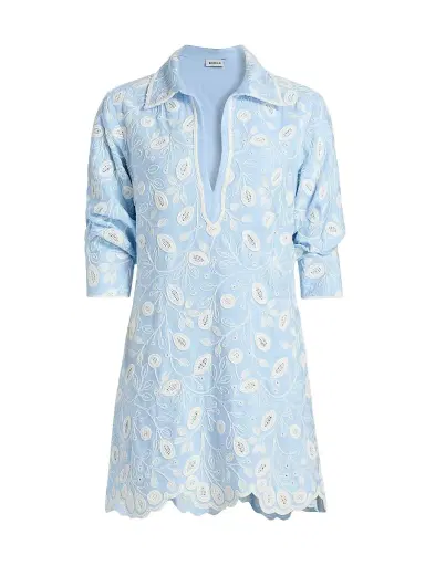 SIMKHAI Women's Freya Embroidered Linen-Blend Mini Dress - Tidepool Multi | Thumbnail 1 SIMKHAI Women's Freya Embroidered Linen-Blend Mini Dress - Tidepool Multi | Thumbnail 1