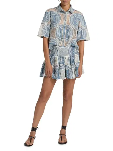 Poupette St Barth Women's Colleen Embellished Cotton Miniskirt - Blue Plain | Thumbnail 2 Poupette St Barth Women's Colleen Embellished Cotton Miniskirt - Blue Plain | Thumbnail 2