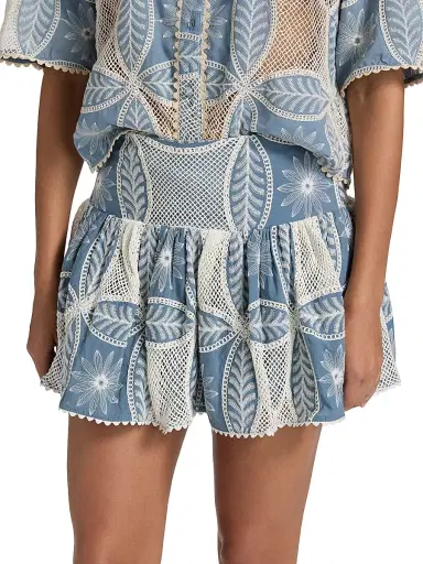 Poupette St Barth Women's Colleen Embellished Cotton Miniskirt - Blue Plain | Thumbnail 3 Poupette St Barth Women's Colleen Embellished Cotton Miniskirt - Blue Plain | Thumbnail 3