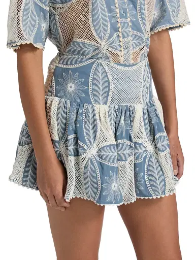 Poupette St Barth Women's Colleen Embellished Cotton Miniskirt - Blue Plain | Thumbnail 4 Poupette St Barth Women's Colleen Embellished Cotton Miniskirt - Blue Plain | Thumbnail 4