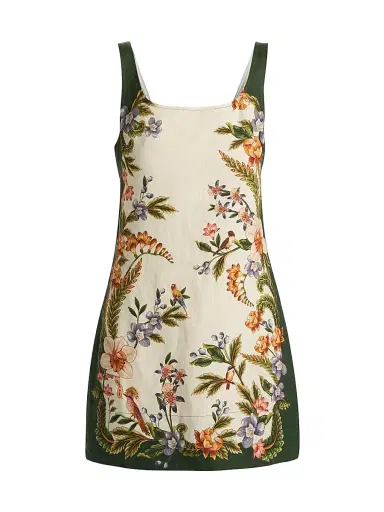 Farm Rio Women's Nature Sand Floral Linen Minidress - Sand - Size XL | Thumbnail 1 Farm Rio Women's Nature Sand Floral Linen Minidress - Sand - Size XL | Thumbnail 1