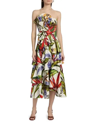 Farm Rio Women's Smocked Floral Cotton Strapless Maxi Dress - Sand - Size XL | Thumbnail 3 Farm Rio Women's Smocked Floral Cotton Strapless Maxi Dress - Sand - Size XL | Thumbnail 3