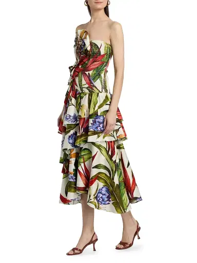 Farm Rio Women's Smocked Floral Cotton Strapless Maxi Dress - Sand - Size XL | Thumbnail 4 Farm Rio Women's Smocked Floral Cotton Strapless Maxi Dress - Sand - Size XL | Thumbnail 4
