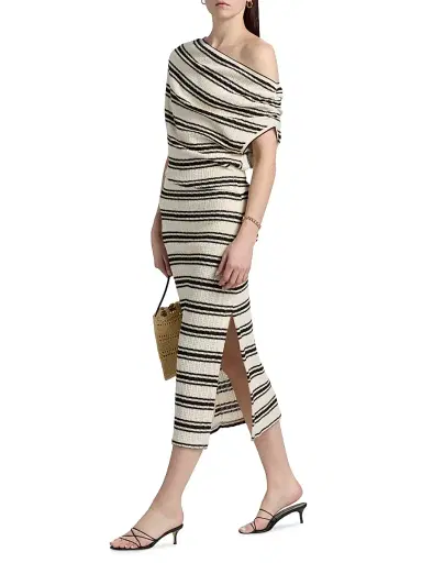 Ramy Brook Women's Striped Chet Midi-Dress - Black Stripe - Size Large | Thumbnail 2 Ramy Brook Women's Striped Chet Midi-Dress - Black Stripe - Size Large | Thumbnail 2