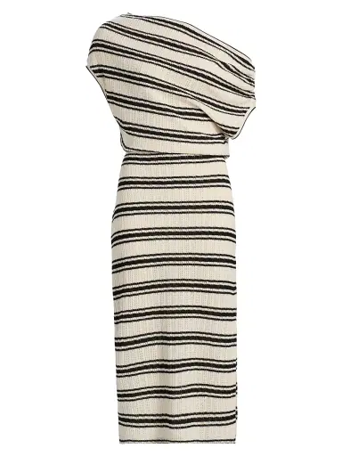 Ramy Brook Women's Striped Chet Midi-Dress - Black Stripe - Size Large | Thumbnail 1 Ramy Brook Women's Striped Chet Midi-Dress - Black Stripe - Size Large | Thumbnail 1