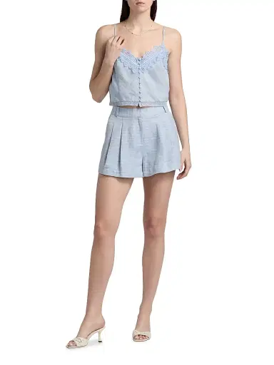 Ramy Brook Women's Winifred Textured Linen-Blend Shorts - Bazaar Blue Linen - Size 12 | Thumbnail 2 Ramy Brook Women's Winifred Textured Linen-Blend Shorts - Bazaar Blue Linen - Size 12 | Thumbnail 2