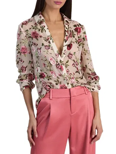 ALICE + OLIVIA Women's Eloise Floral Sheer Blouse - Garden Gossip Off White | Thumbnail 3 ALICE + OLIVIA Women's Eloise Floral Sheer Blouse - Garden Gossip Off White | Thumbnail 3