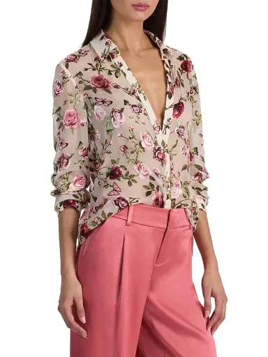 ALICE + OLIVIA Women's Eloise Floral Sheer Blouse - Garden Gossip Off White | Thumbnail 4 ALICE + OLIVIA Women's Eloise Floral Sheer Blouse - Garden Gossip Off White | Thumbnail 4
