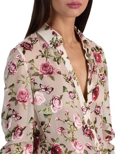 ALICE + OLIVIA Women's Eloise Floral Sheer Blouse - Garden Gossip Off White | Thumbnail 6 ALICE + OLIVIA Women's Eloise Floral Sheer Blouse - Garden Gossip Off White | Thumbnail 6
