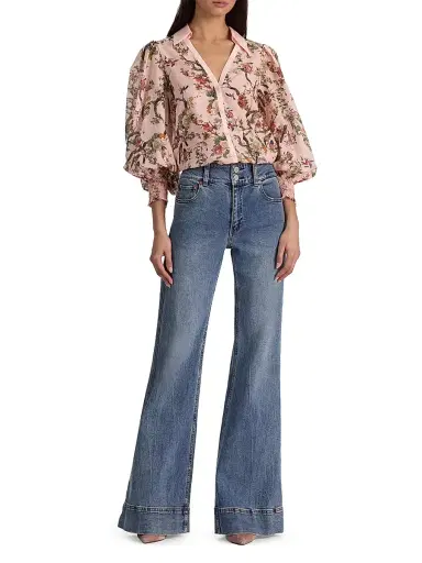 ALICE + OLIVIA Women's Charis Floral Cotton-Silk Button-Front Blouse - Sunset Grove English Rose | Thumbnail 2 ALICE + OLIVIA Women's Charis Floral Cotton-Silk Button-Front Blouse - Sunset Grove English Rose | Thumbnail 2