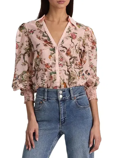 ALICE + OLIVIA Women's Charis Floral Cotton-Silk Button-Front Blouse - Sunset Grove English Rose | Thumbnail 3 ALICE + OLIVIA Women's Charis Floral Cotton-Silk Button-Front Blouse - Sunset Grove English Rose | Thumbnail 3