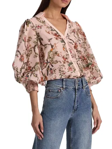 ALICE + OLIVIA Women's Charis Floral Cotton-Silk Button-Front Blouse - Sunset Grove English Rose | Thumbnail 4 ALICE + OLIVIA Women's Charis Floral Cotton-Silk Button-Front Blouse - Sunset Grove English Rose | Thumbnail 4