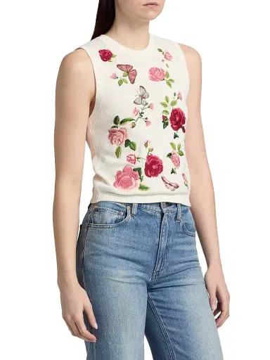 ALICE + OLIVIA Women's Reva Floral Shell Top - Garden Gossip Off White | Thumbnail 4 ALICE + OLIVIA Women's Reva Floral Shell Top - Garden Gossip Off White | Thumbnail 4