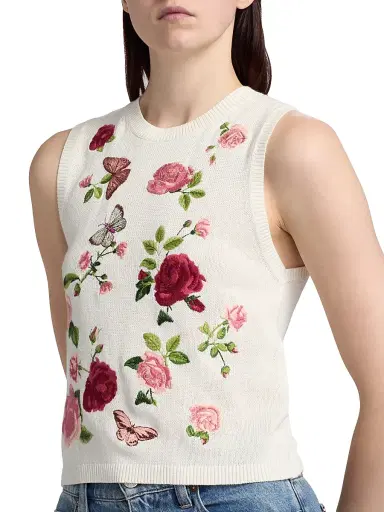 ALICE + OLIVIA Women's Reva Floral Shell Top - Garden Gossip Off White | Thumbnail 6 ALICE + OLIVIA Women's Reva Floral Shell Top - Garden Gossip Off White | Thumbnail 6