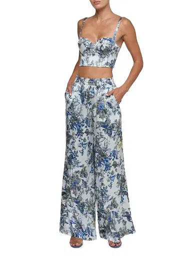L'Agence Women's Lillian Printed Wide-Leg Silk Pants - Grey Watercolor Butterfly - Size XXL | Thumbnail 2 L'Agence Women's Lillian Printed Wide-Leg Silk Pants - Grey Watercolor Butterfly - Size XXL | Thumbnail 2