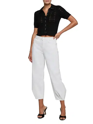 L'AGENCE Women's Ninette Grosgrain-Trim Pointelle Cardigan - Black | Thumbnail 2 L'AGENCE Women's Ninette Grosgrain-Trim Pointelle Cardigan - Black | Thumbnail 2