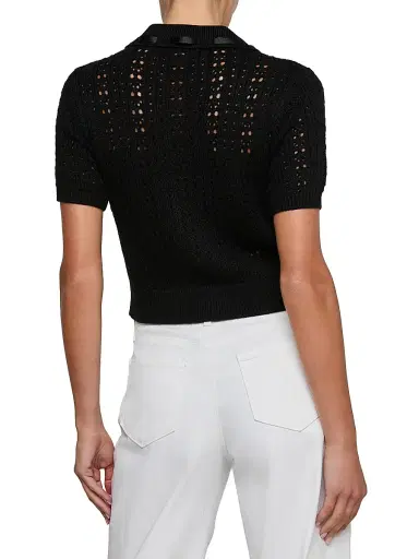 L'AGENCE Women's Ninette Grosgrain-Trim Pointelle Cardigan - Black | Thumbnail 4 L'AGENCE Women's Ninette Grosgrain-Trim Pointelle Cardigan - Black | Thumbnail 4