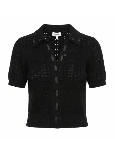 L'AGENCE Women's Ninette Grosgrain-Trim Pointelle Cardigan - Black | Thumbnail 1 L'AGENCE Women's Ninette Grosgrain-Trim Pointelle Cardigan - Black | Thumbnail 1