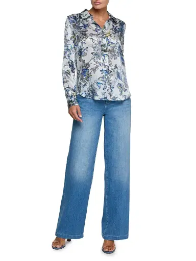 L'Agence Women's Tyler Watercolor Butterfly-Print Silk Blouse - Grey Watercolor Butterfly - Size XL | Thumbnail 2 L'Agence Women's Tyler Watercolor Butterfly-Print Silk Blouse - Grey Watercolor Butterfly - Size XL | Thumbnail 2