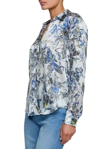 L'Agence Women's Tyler Watercolor Butterfly-Print Silk Blouse - Grey Watercolor Butterfly - Size XL | Thumbnail 3 L'Agence Women's Tyler Watercolor Butterfly-Print Silk Blouse - Grey Watercolor Butterfly - Size XL | Thumbnail 3