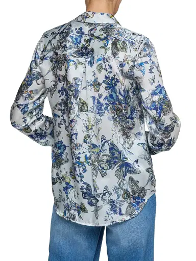 L'Agence Women's Tyler Watercolor Butterfly-Print Silk Blouse - Grey Watercolor Butterfly - Size XL | Thumbnail 4 L'Agence Women's Tyler Watercolor Butterfly-Print Silk Blouse - Grey Watercolor Butterfly - Size XL | Thumbnail 4